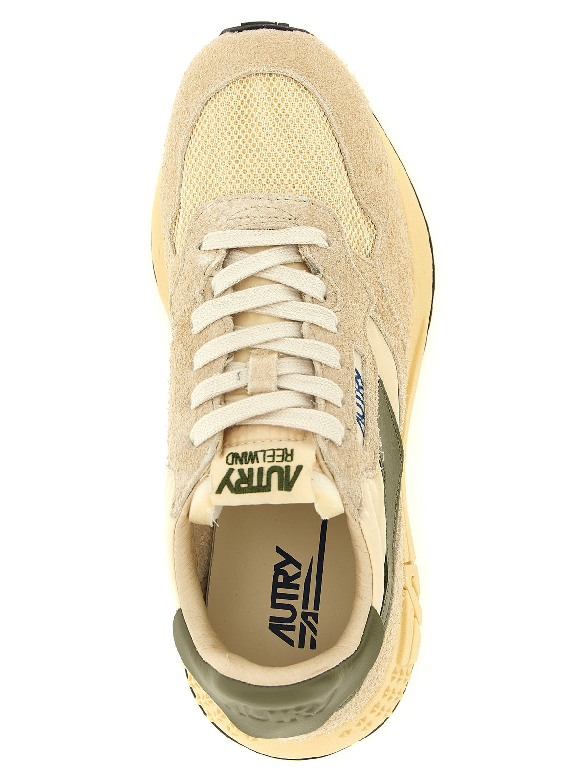 Autry Star Men's Athletic Cotton Nylon & Suede Leather Sneakers - Bicolour Beige Cream Green Olive Patterned
