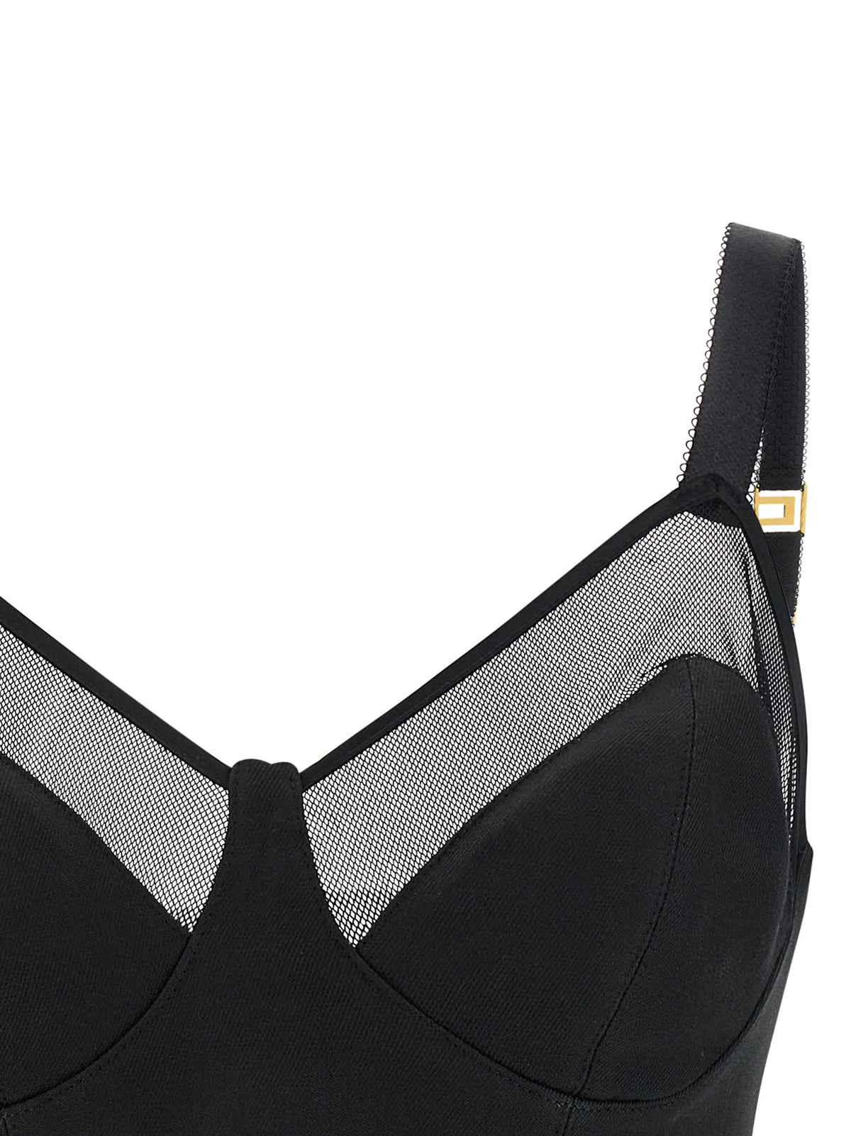 Elisabetta Franchi Women's Crop Top Wide Sweetheart Neck Polyamide Viscose & Virgin Wool Tank - Black Gold Transparent