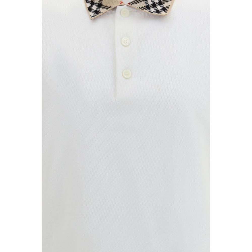 Burberry Men's Regular Fit Cotton Polo Shirt - Beige Sand White Patterned Signature