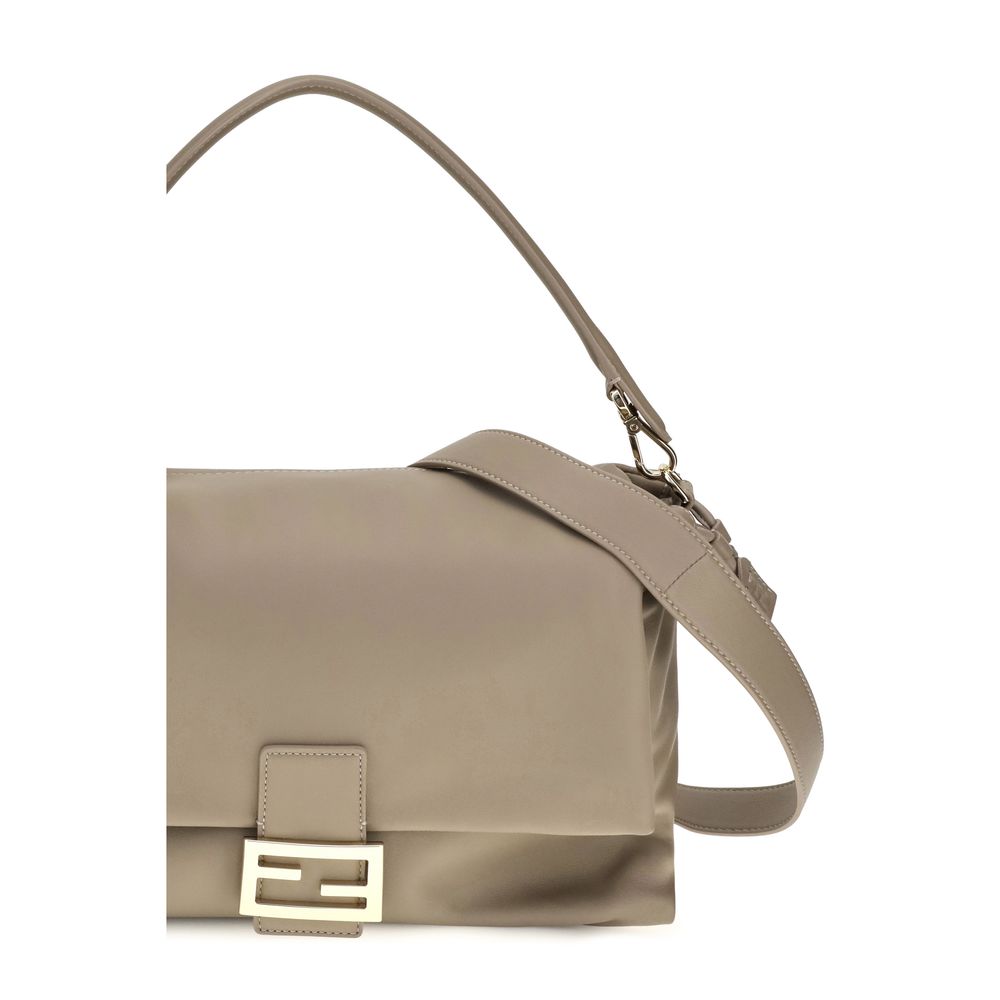 Fendi Bos Taurus Calf Nappa Leather Shoulder Drawstring Baguette Bag - Beige