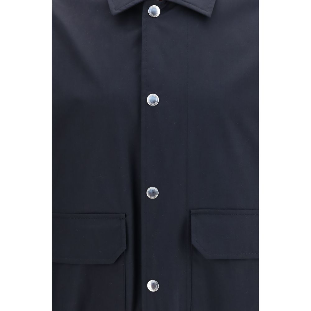 Brunello Cucinelli Men's Lightweight Biker Fleeced Cupro Virgin Wool & Silk Jacket - Blue Natural