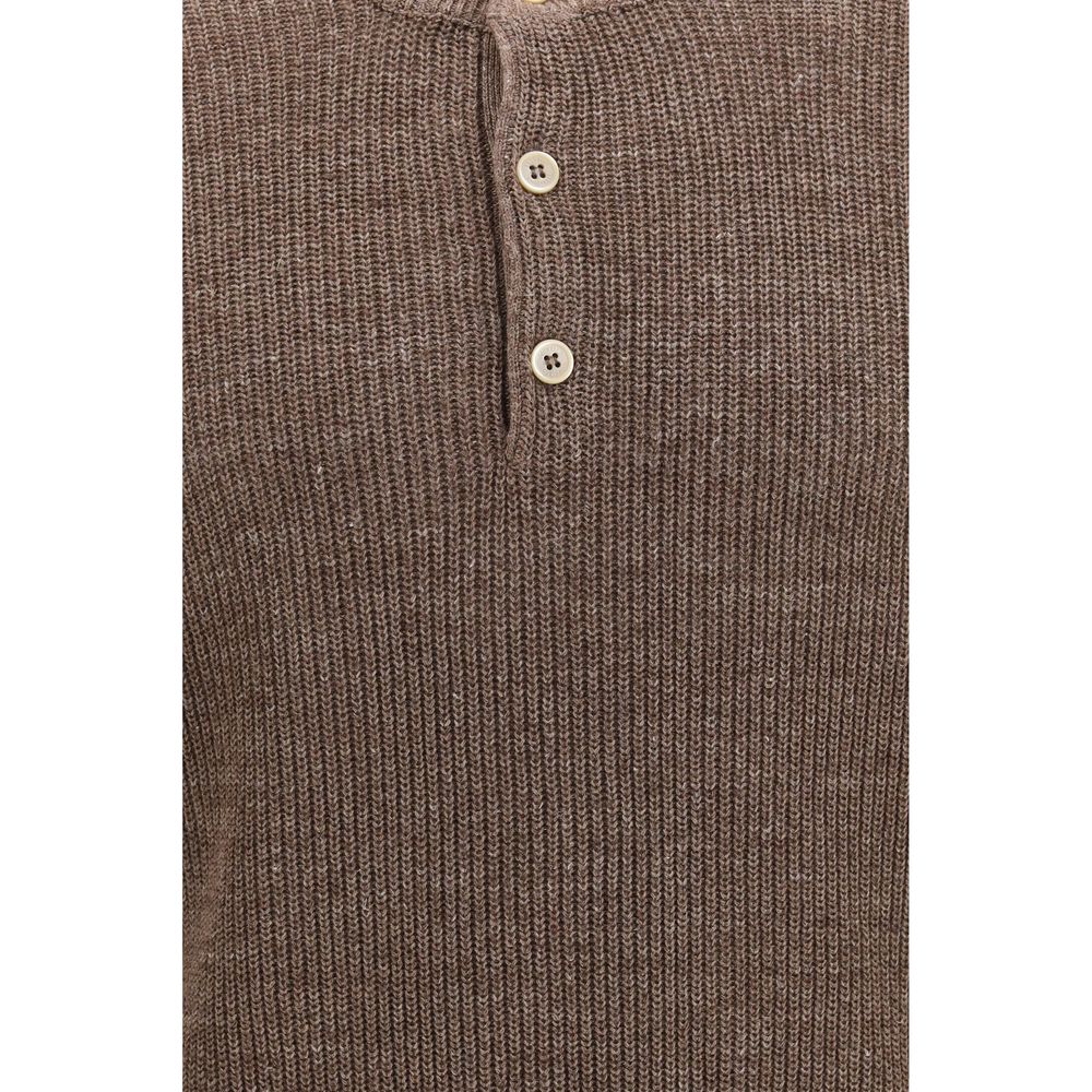 Brunello Cucinelli Men's Regular Fit Crew Neck Linen & Cotton Sweatshirt - Brown