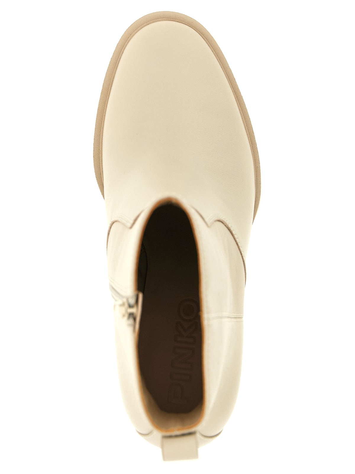 PINKO Love Birds Women's Bos Taurus Cowhide Leather Platform Ankle Boots - Ivory White