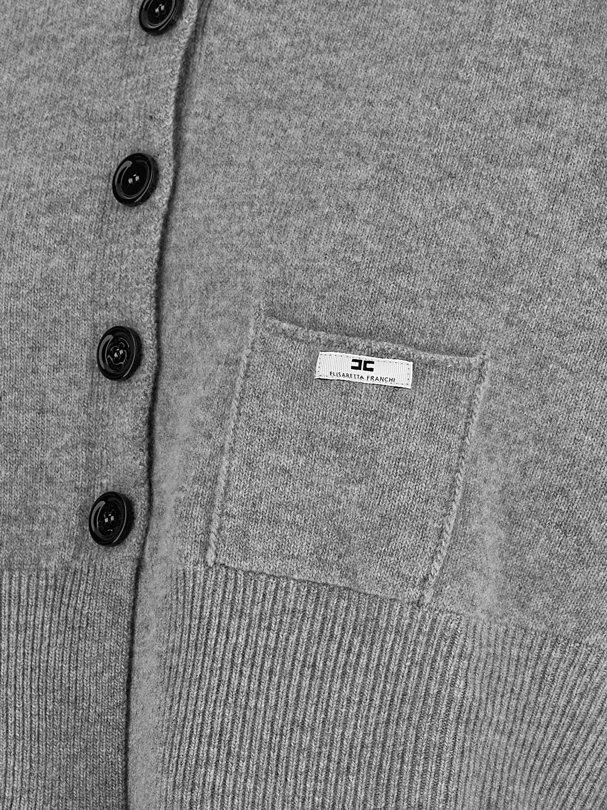 Cardigan by Elisabetta Franchi for women in polyamide & cashmere gray & signature features a dramatic silhouette, showcasing a sophisticated and dramatic detail for a timeless, premium look.
