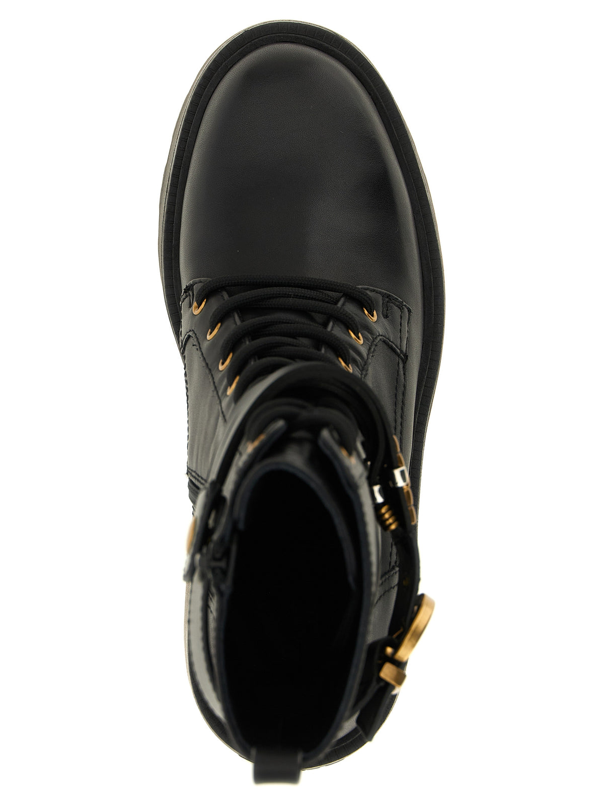 PINKO Women's Cowhide Leather Lace-Up Ankle Strap Boots - Black Gold