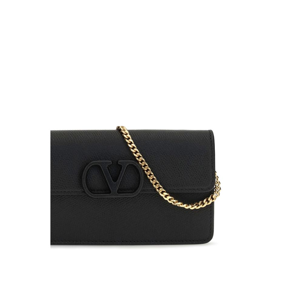 Valentino Garavani V Logo Bos Taurus Calfskin Nappa Leather Cardholder Wallet - Black Signature