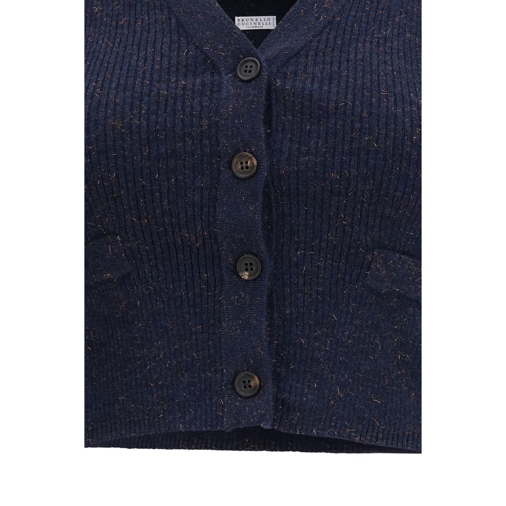 Brunello Cucinelli Women's Regular Fit V Neck Viscose Cashmere Cardigan - Blue