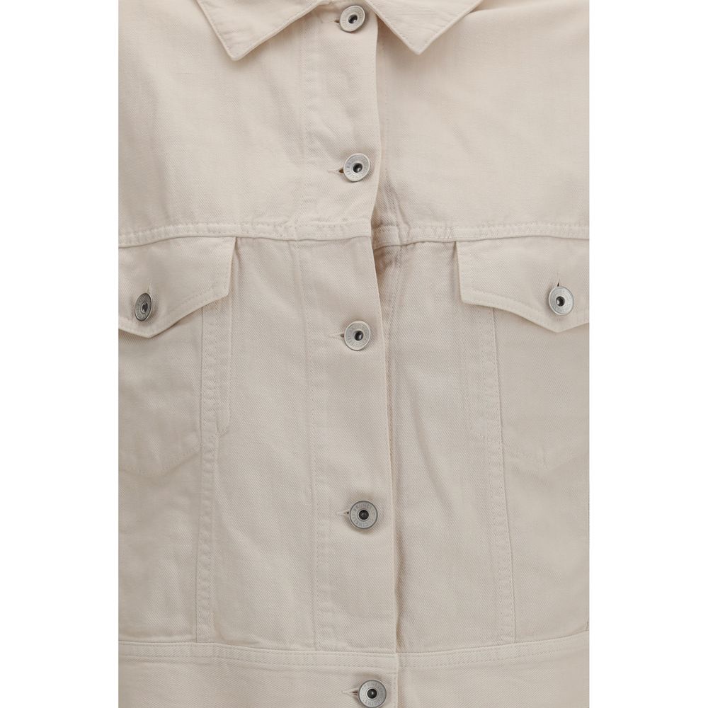 Brunello Cucinelli Women's Cotton Denim & Linen Trucker Jacket - White