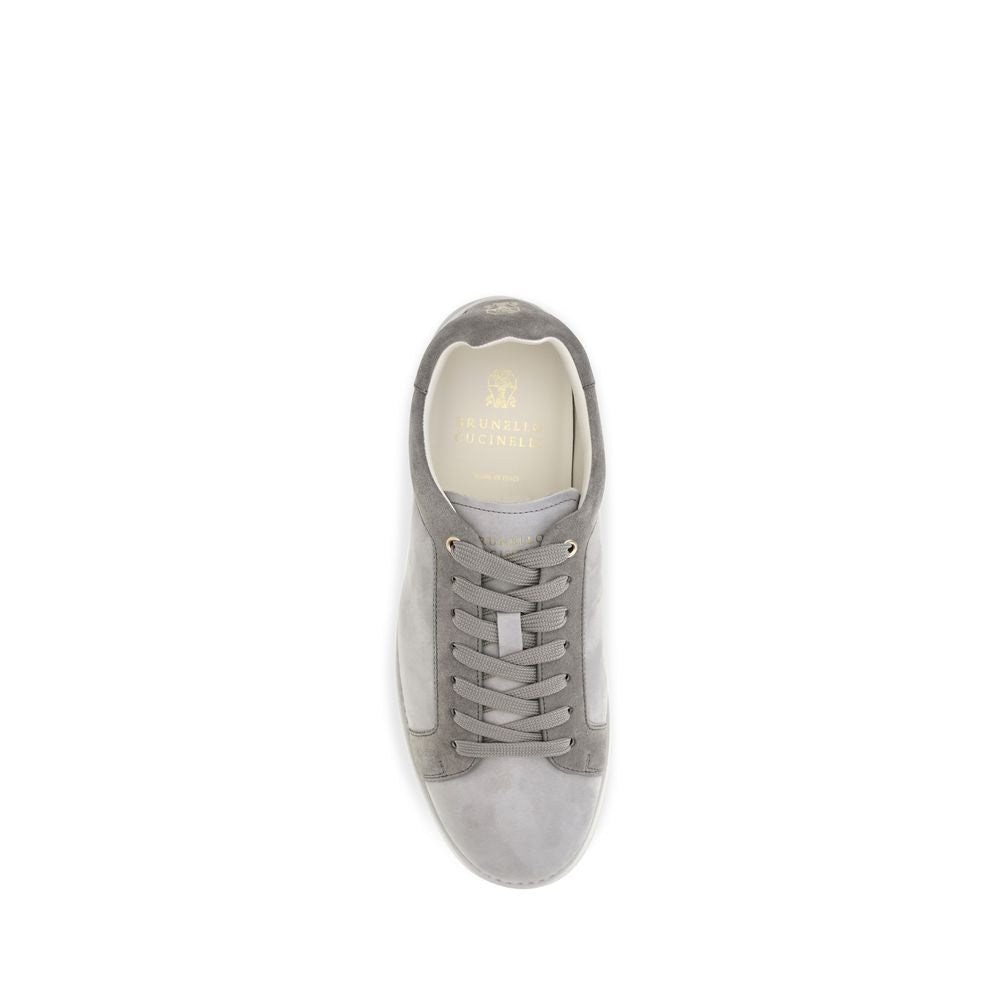 Brunello Cucinelli Men's Low Top Suede Leather & Rubber Sneakers - Gray