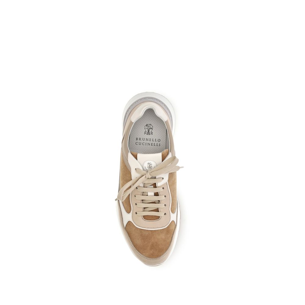 Brunello Cucinelli Men's Low Top TU & Bos Taurus Calf Leather Sneakers - Beige