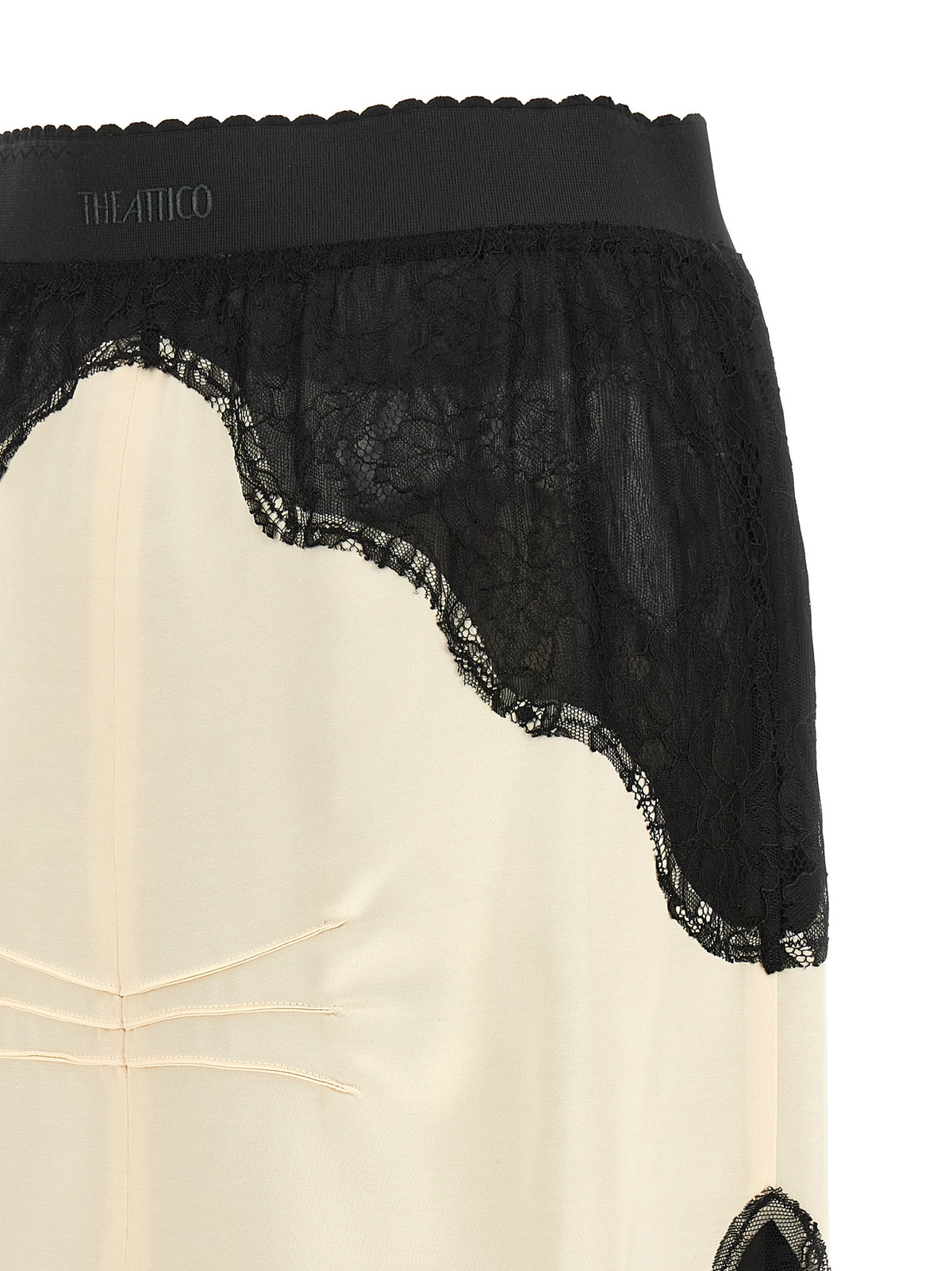 The Attico Women's Viscose Satin & Lace Midi Skirt - Bicolour Black Ivory White