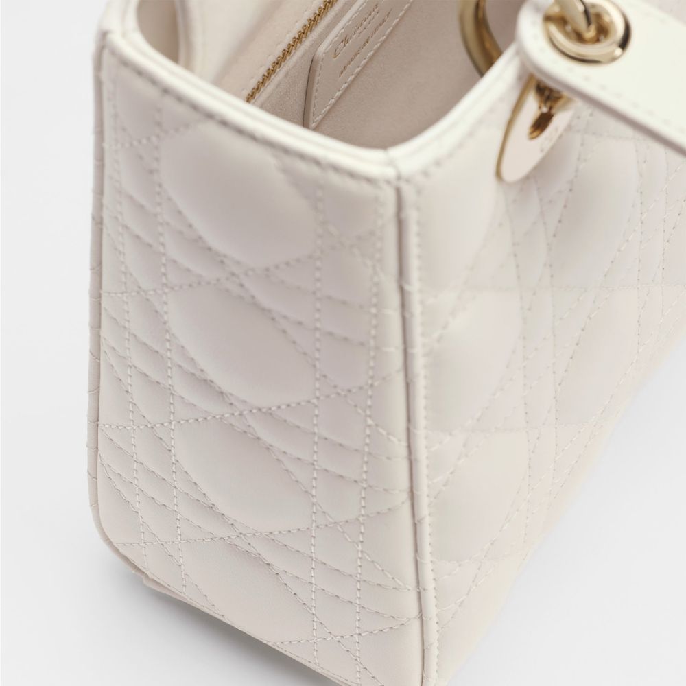 Dior Lambskin Leather Quilted Handbag - Gold White