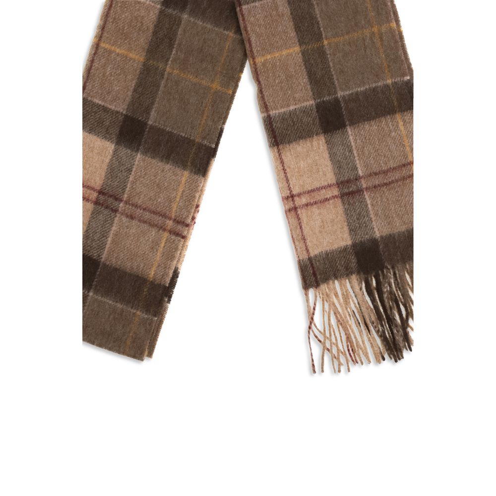 Barbour Merino Wool & Cashmere Shawl Fringes Scarf - Beige Multicolor Patterned Tartan