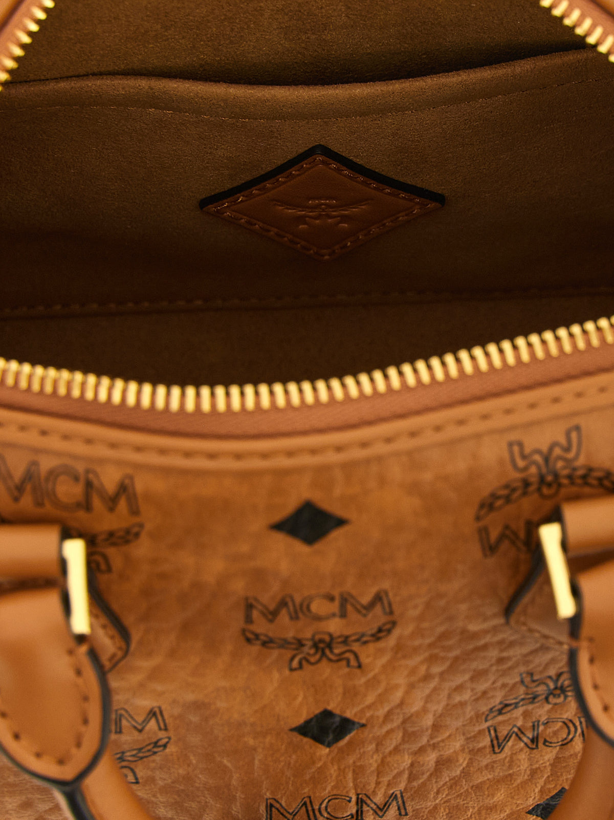 MCM Ella Visetos Polyester Polyethylene Polyurethane Leather Travel Belt Pouch Handbag - Brown Gold Monogram