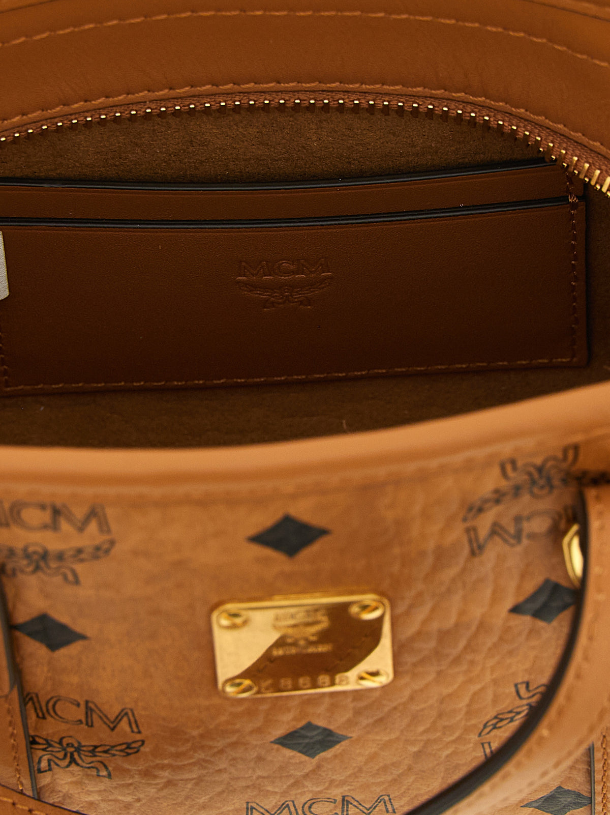 MCM Visetos Cotton Canvas Poly Leather Mini Shopper Tote Bag - Brown Gold Natural Monogram
