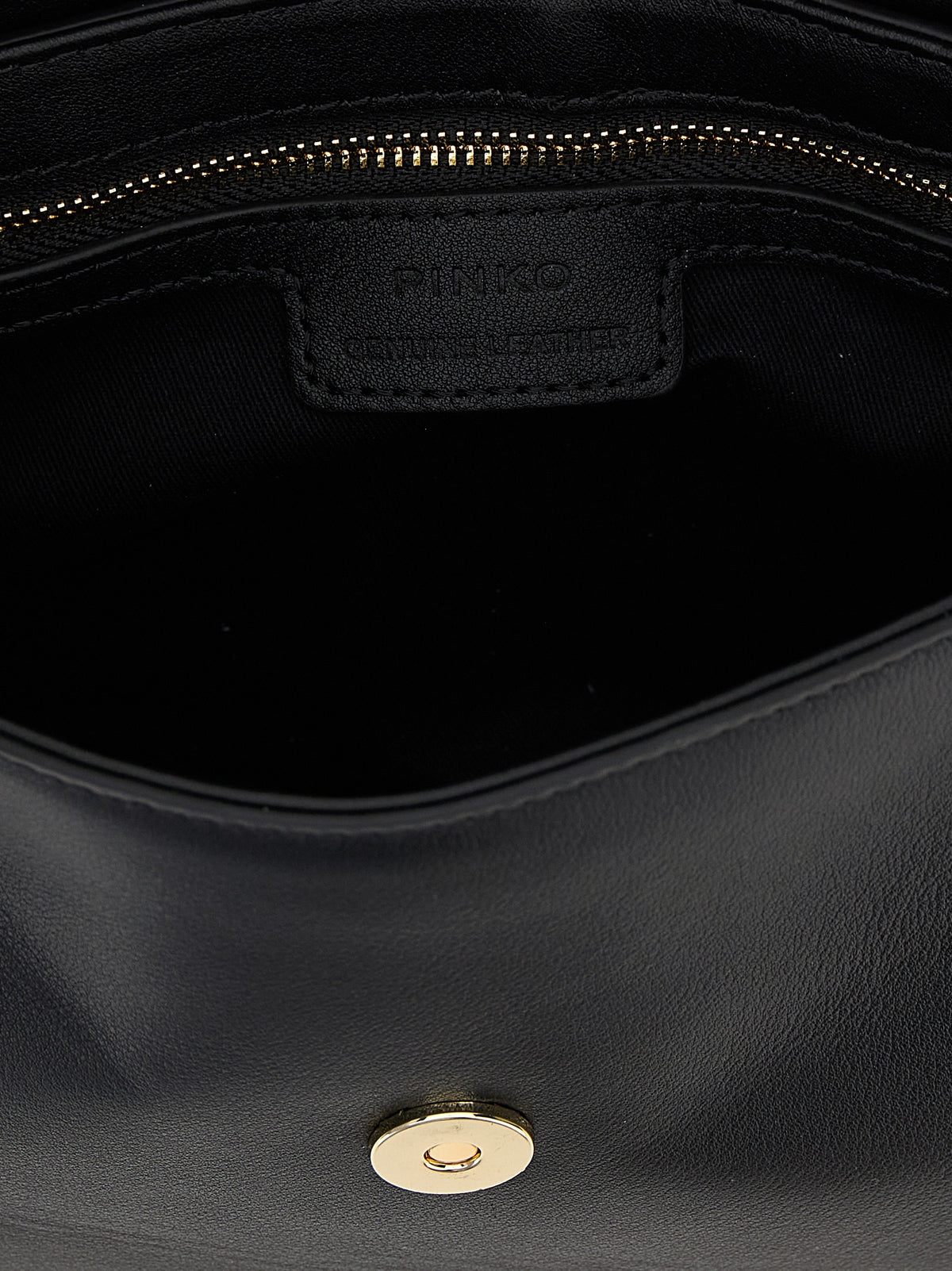 PINKO Cotton & Calfskin Leather Mini Crossbody Saddle Handbag - Black Gold Silver