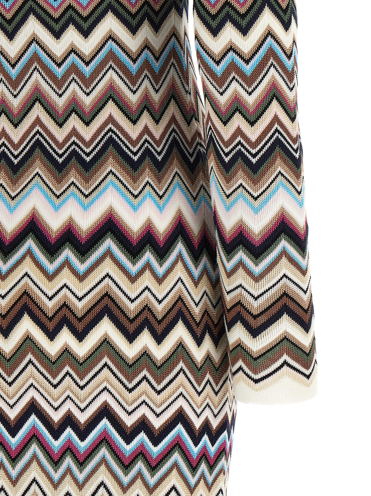 Missoni Women's Sweater Long-Sleeve Round Neck Polyester Viscose Wool Midi Dress - Multicolor Patterned Chevron Signature