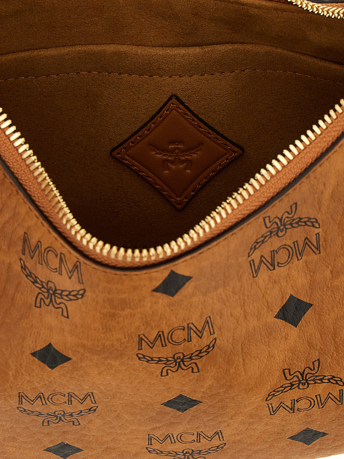 MCM Aren Visetos Poly Cotton Canvas Mini Evening Crescent Shoulder Bag - Brown Monogram