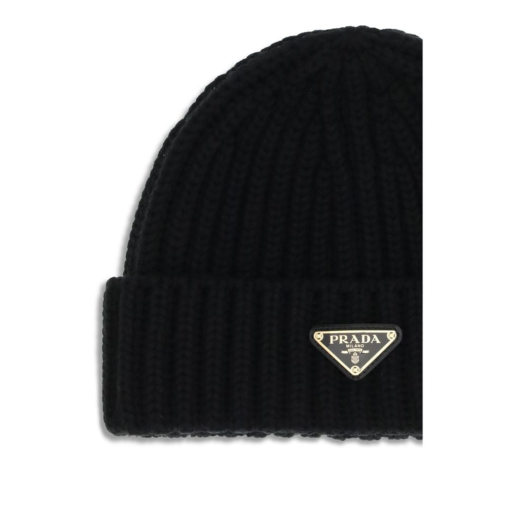 Prada Virgin Wool Beanie Hat - Black
