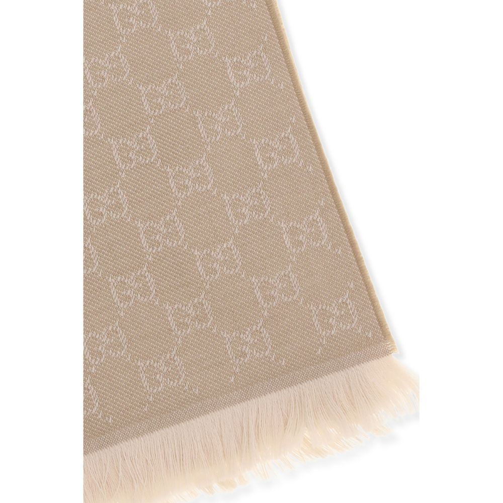 Gucci Gg Wool Foulard Frayed-Edge Scarf - Beige