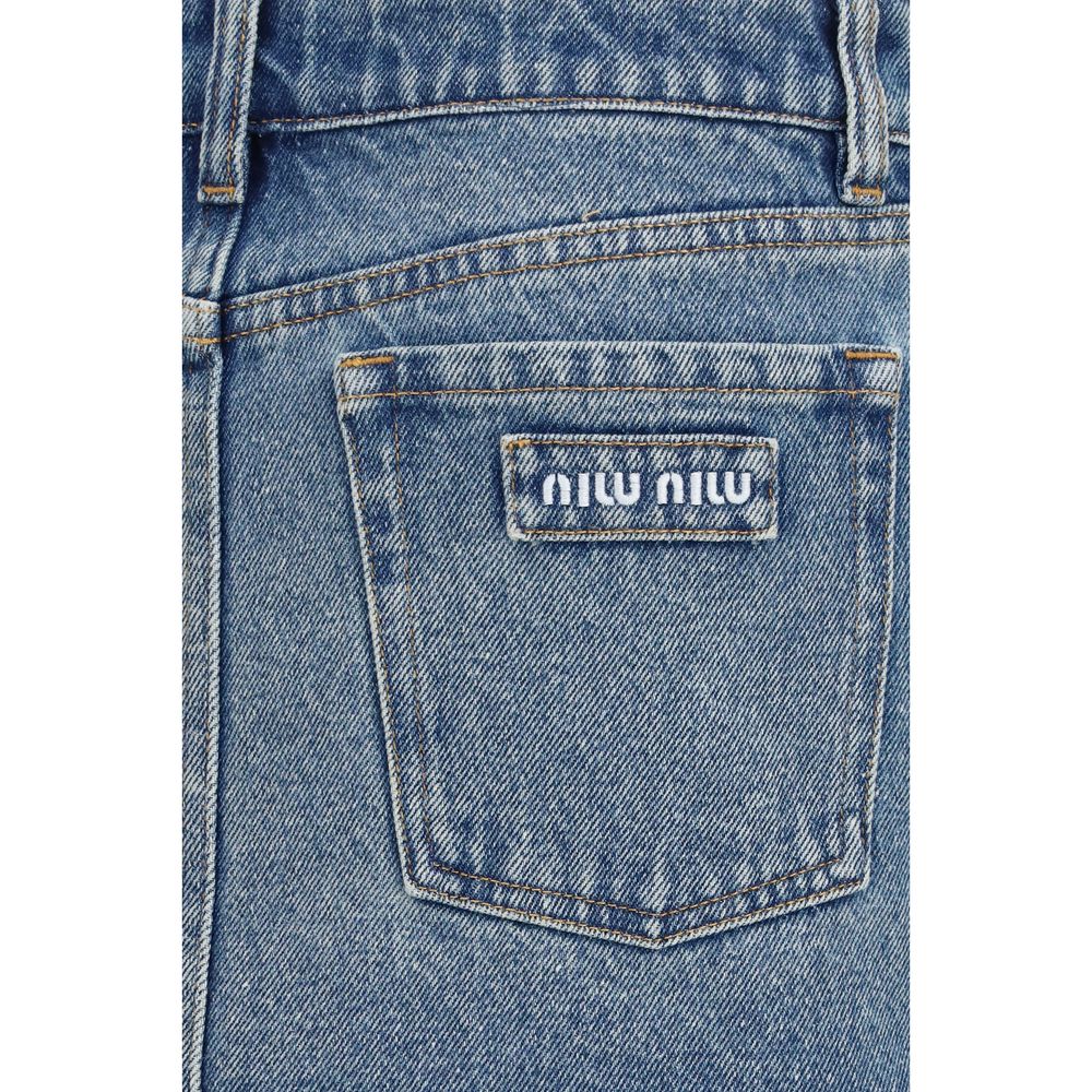 Miu Miu Women's Denim Straight Cotton Mini Skirt - Blue