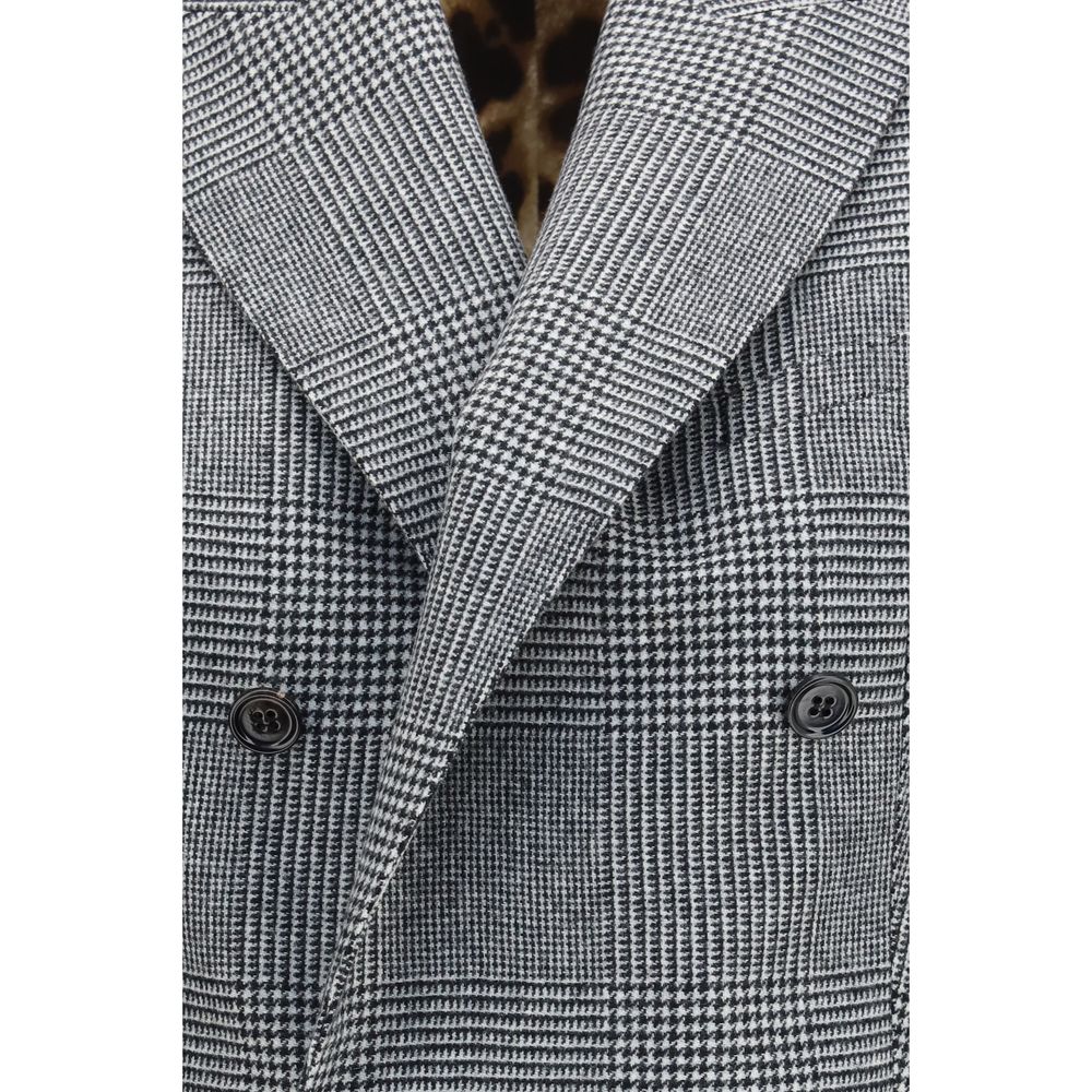 Dolce & Gabbana Women's Double Breasted Fleeced Polyester Cashmere & Wool Vest - Gray Patterned