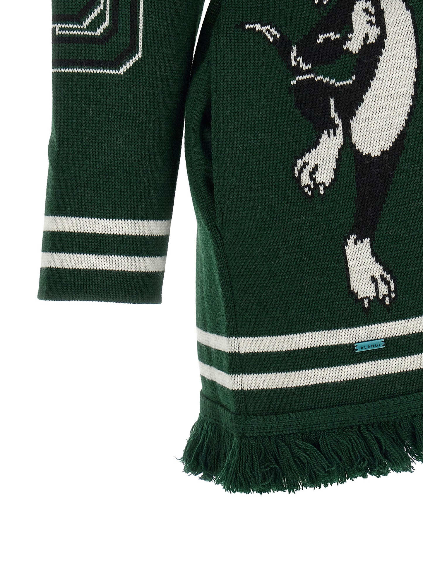 Alanui College Icon Women's Relaxed Fit Virgin Wool Cardigan - Bicolour Green Jacquard