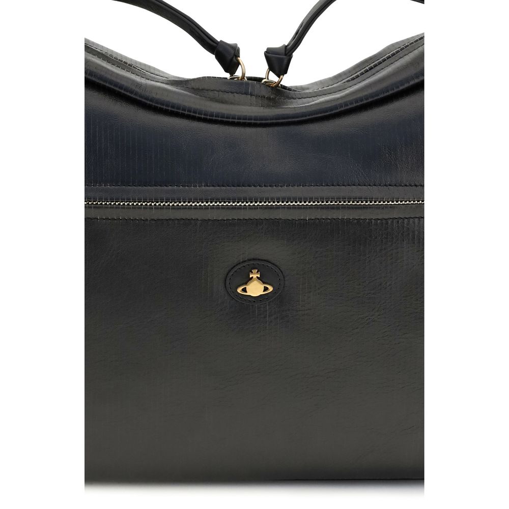 Vivienne Westwood Orb Bos Taurus Calf Leather Large Shoulder Bag - Black Gold Jacquard
