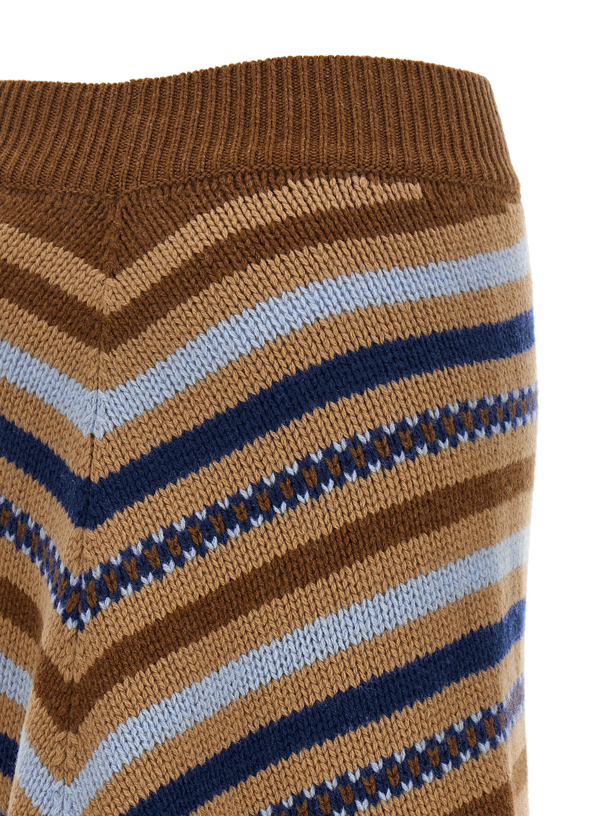 Alanui Women's Flared Asymmetrical Virgin Wool Midi Skirt - Blue Camel Multicolor Patterned Jacquard Signature