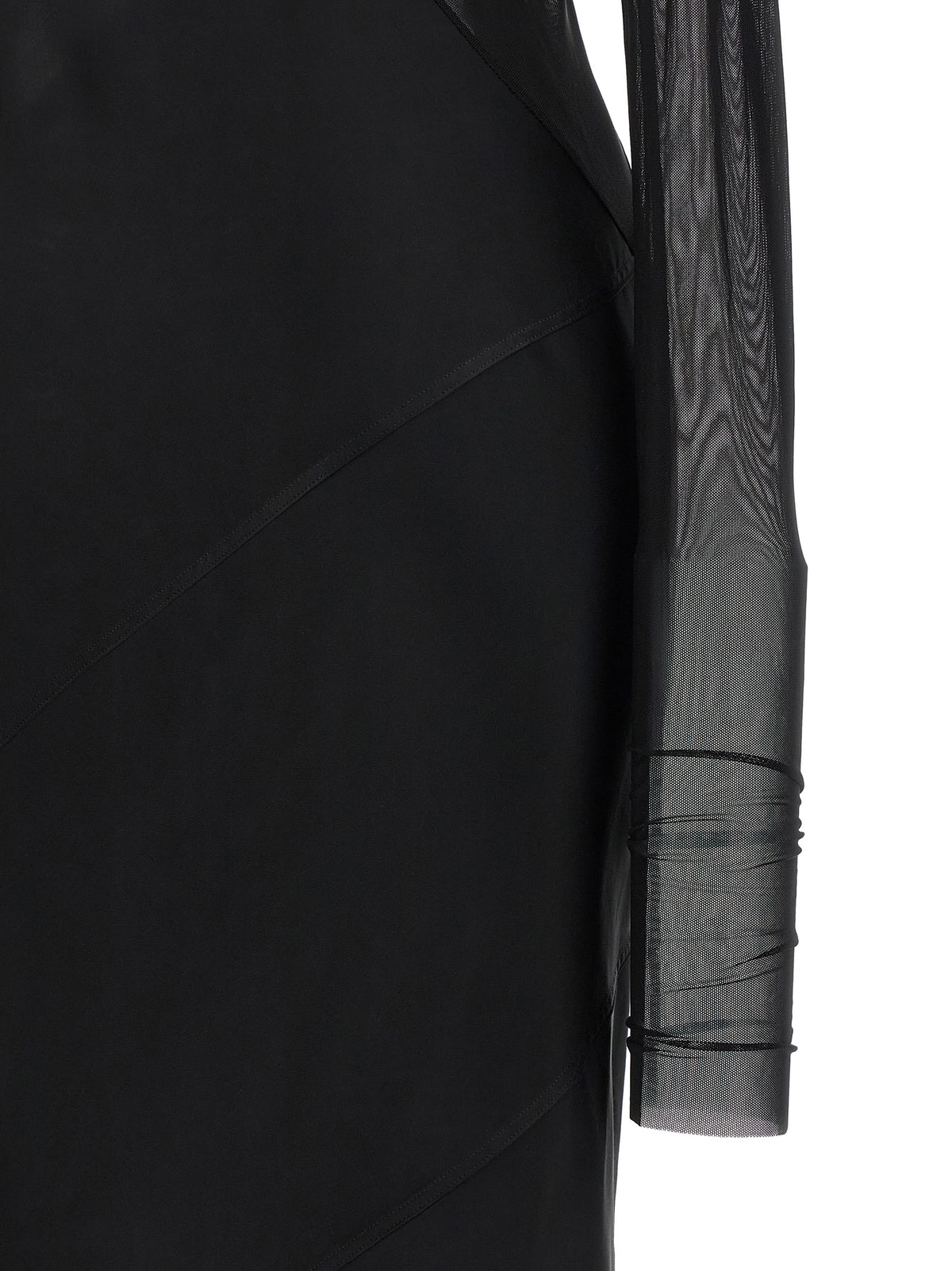 Rick Owens Play Women's Long-Sleeve Boat Neck Silk Nylon Chiffon Long Dress - Black Transparent