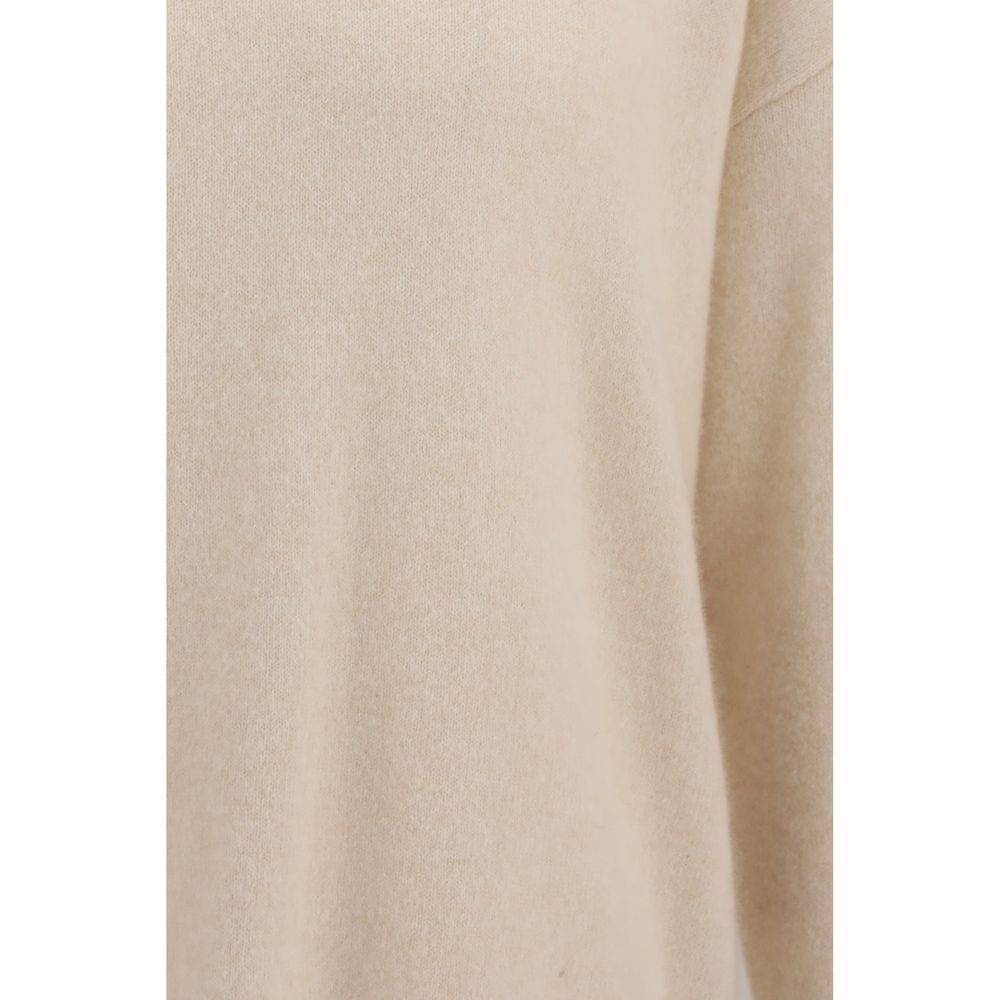 Laneus Men's Regular Fit Crew Neck Polyester Silk Cashmere Sweatshirt - Beige