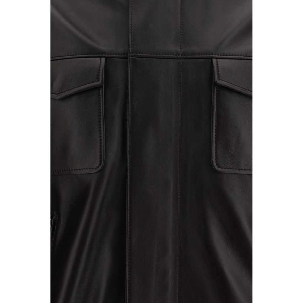 Dolce & Gabbana Men's Lambskin Leather Bomber Jacket - Brown