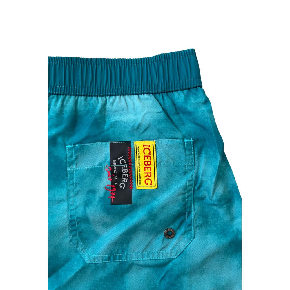 Swim Shorts by Iceberg for men in polyester light-blue presents a sculptural silhouette, showcasing the sculptural Men's Polyester Swim Shorts design with a refined cut for a premium, sophisticated look.