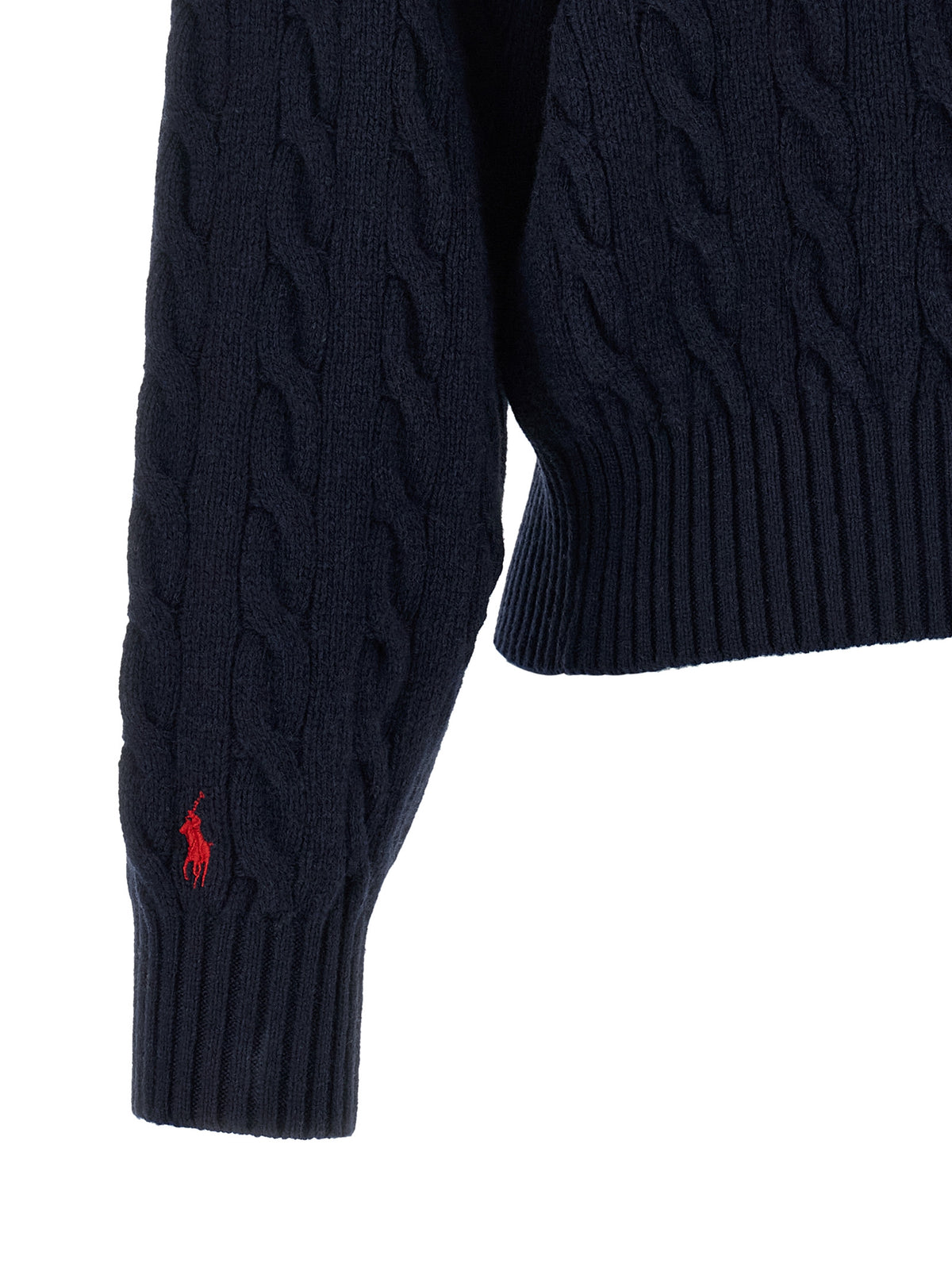 Polo Ralph Lauren Pony Women's Relaxed Fit Cashmere Wool Cardigan - Navy Red Patterned