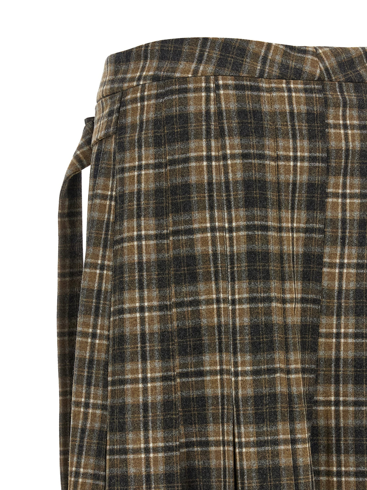 Brunello Cucinelli Women's Pleated Flared Virgin Wool Mini Skirt - Black Brown White Patterned Tartan