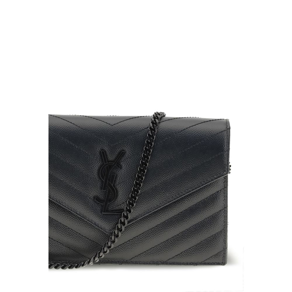 Saint Laurent Cassandre Bos Taurus Calf Leather Cardholder Wallet - Black Patterned Chevron