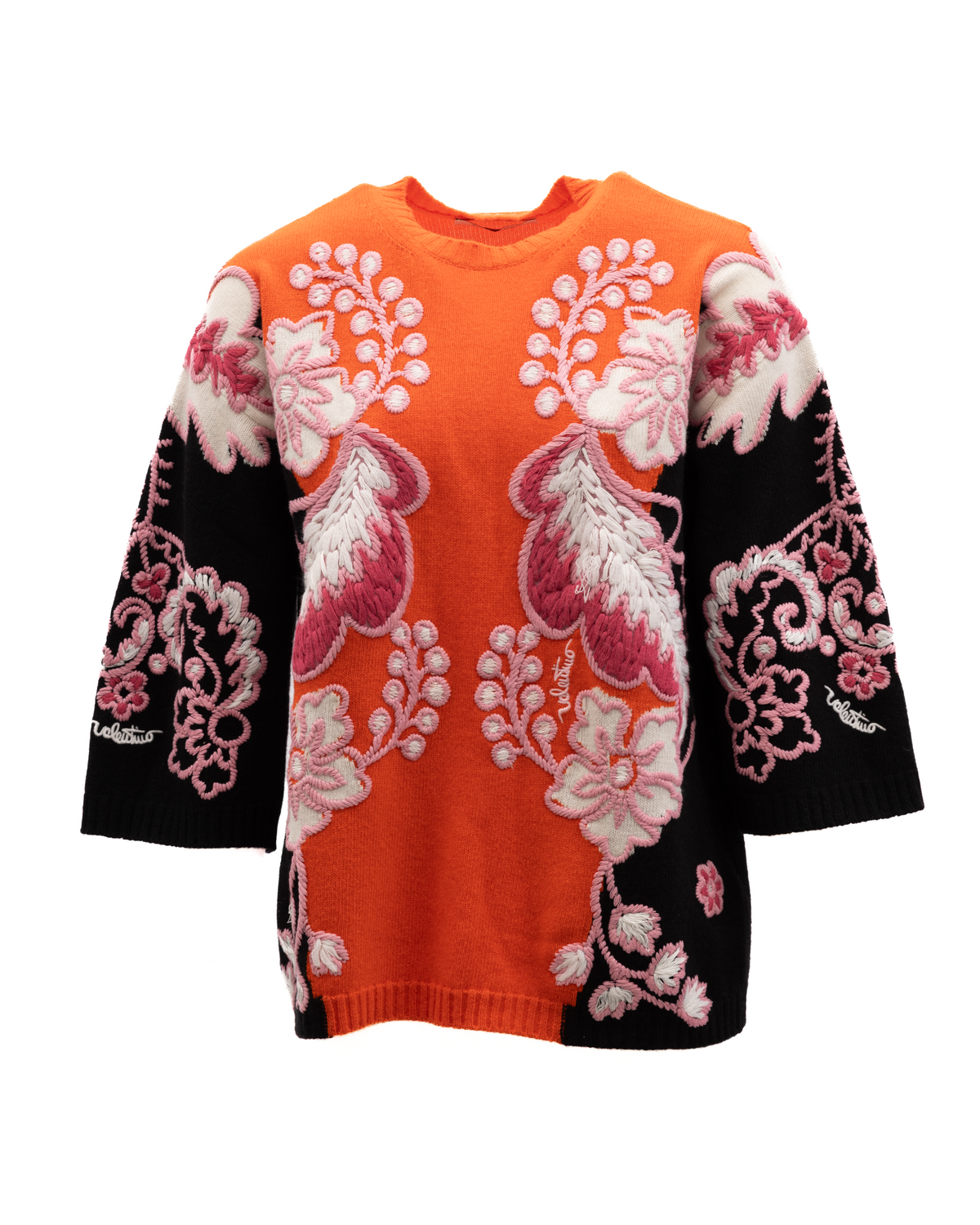 Cardigan by Valentino Garavani for women in silk black, orange, white & floral features an impeccable silhouette, showcasing a sophisticated and detail for a truly impeccable finish.