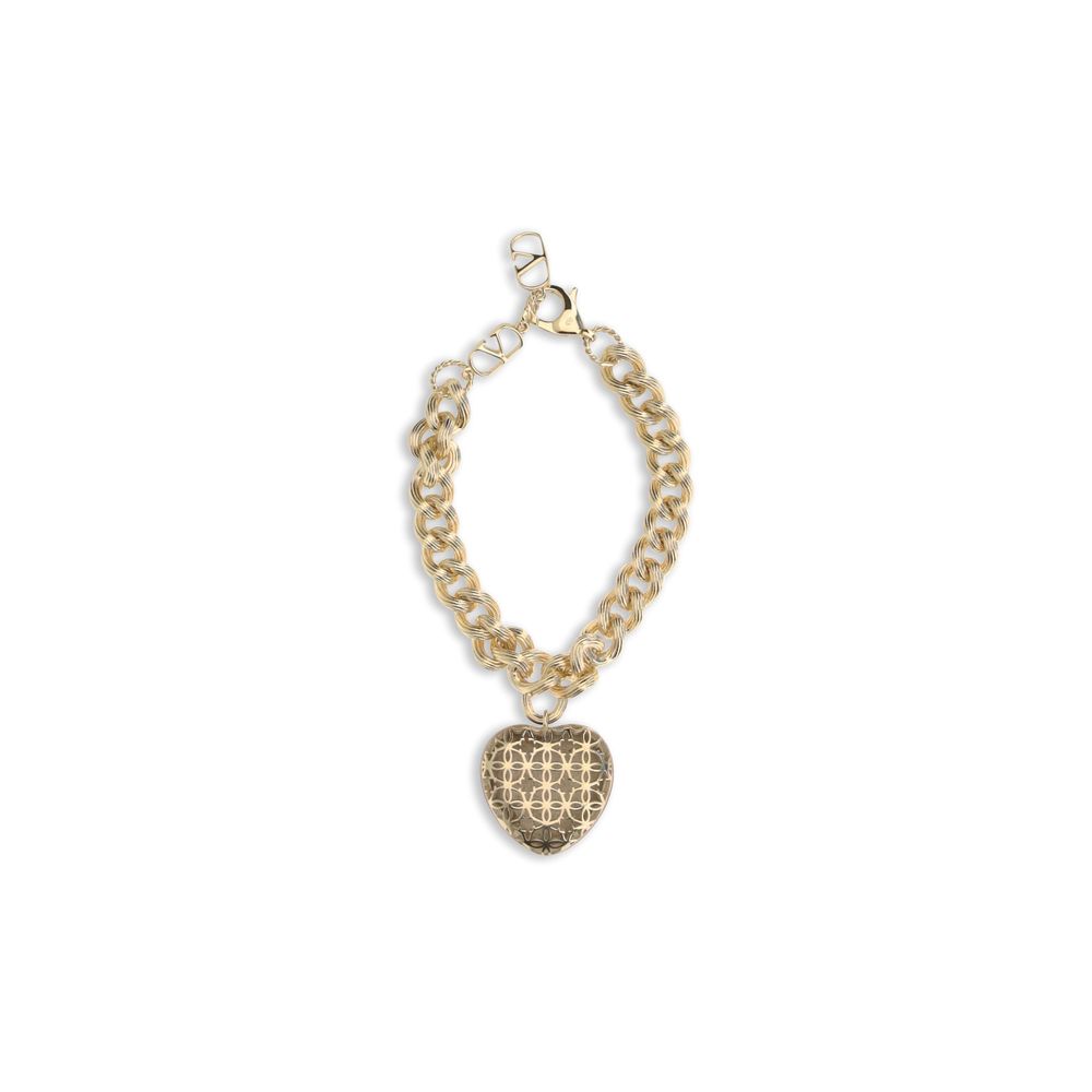 Bracelet by Valentino Garavani for women in satin wool & leather black, gold & signature showcases a enchanting silhouette, artfully highlighting the chain charm bracelet design and signature Heart V Logo Women's Chain Charm Gold Brass Bracelet aesthetic in this enchanting piece.