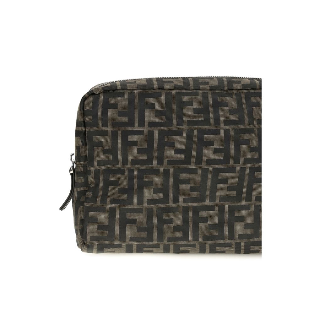 Fendi Polyester & Palladium Medium Makeup Bag - Brown Palladium