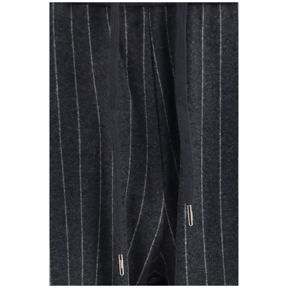 Herno Men's Regular Fit Stretch Poly Cotton Casual Pants - Gray Patterned Pinstripe