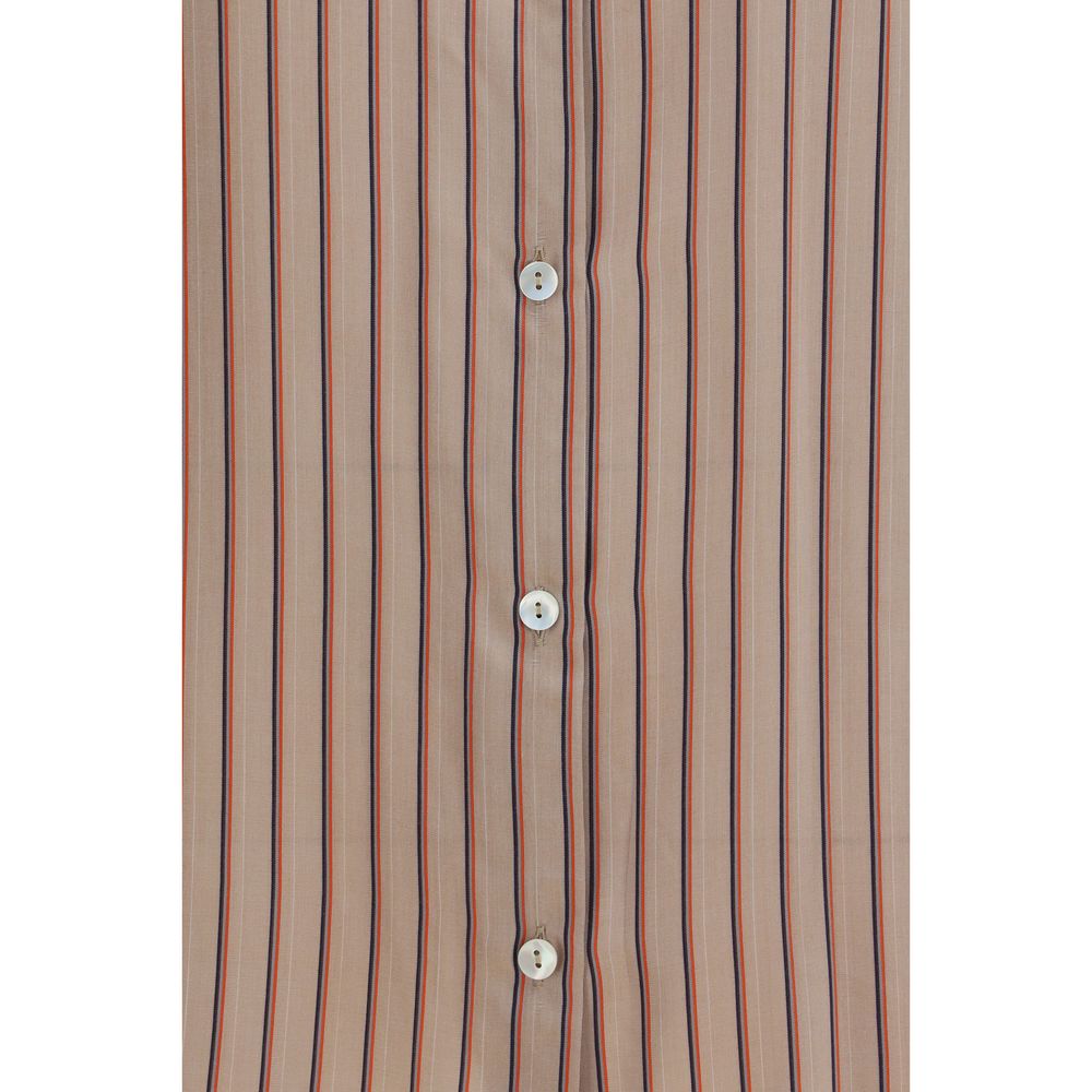 Kristina Ti Women's Regular Fit Round Neck Silk & Viscose Shirt - Multicolor Pearl Patterned Striped
