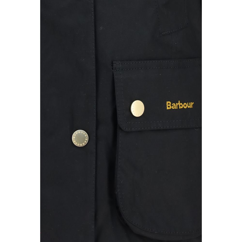 Barbour Women's Round Neck Cotton Overcoat - Black Tartan