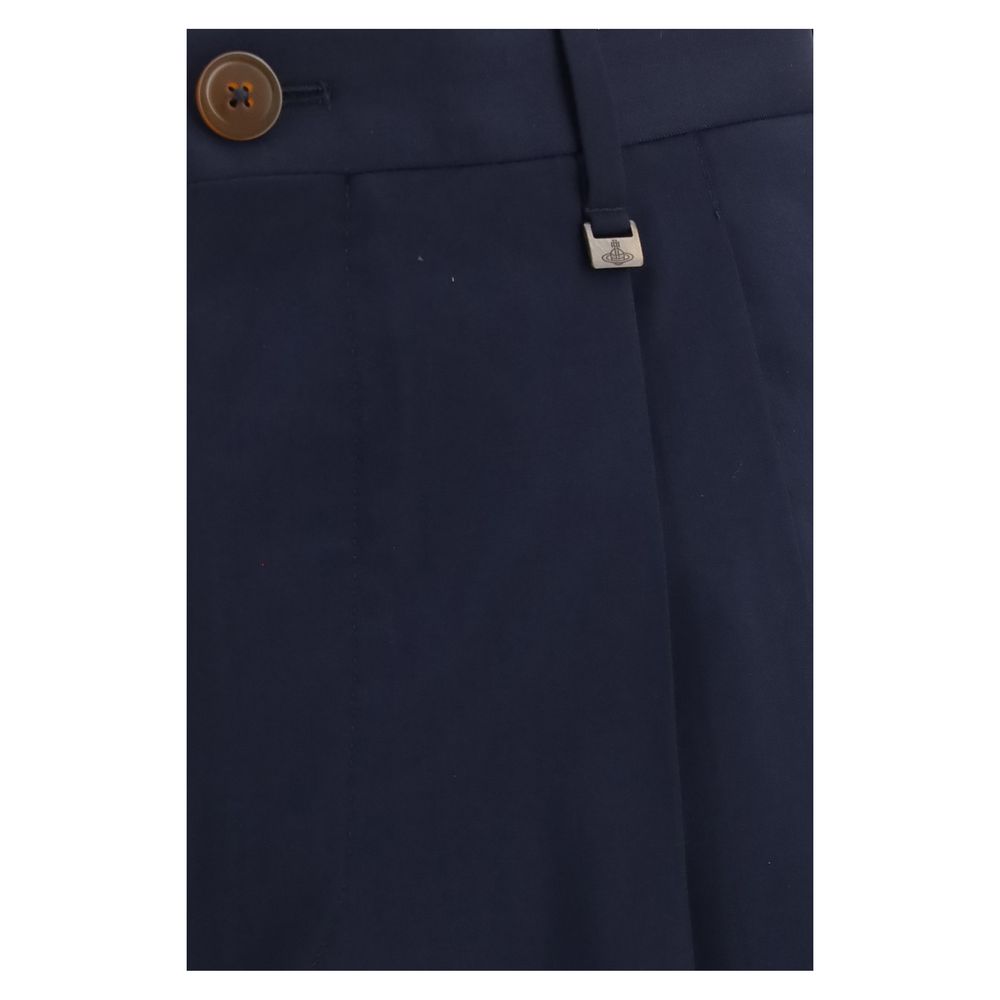Vivienne Westwood Men's Regular Fit Wide High Rise Virgin Wool Trousers - Blue