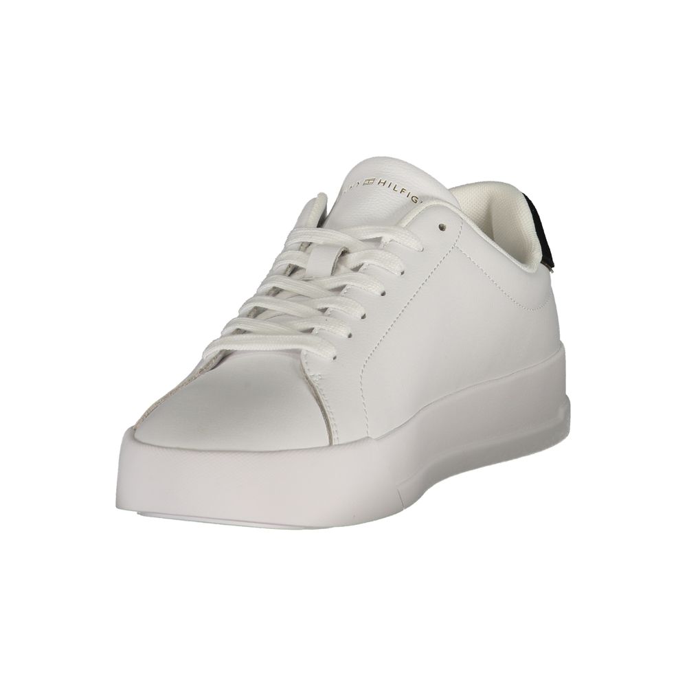 Tommy Hilfiger Men's Athletic Polyester Polyurethane Leather Sneakers - Black White Print