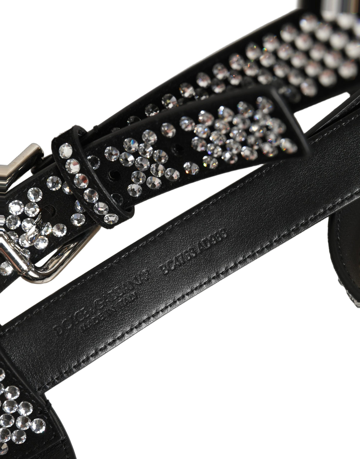 Dolce & Gabbana Rhinestone & Goat Leather Suspenders - Black Silver
