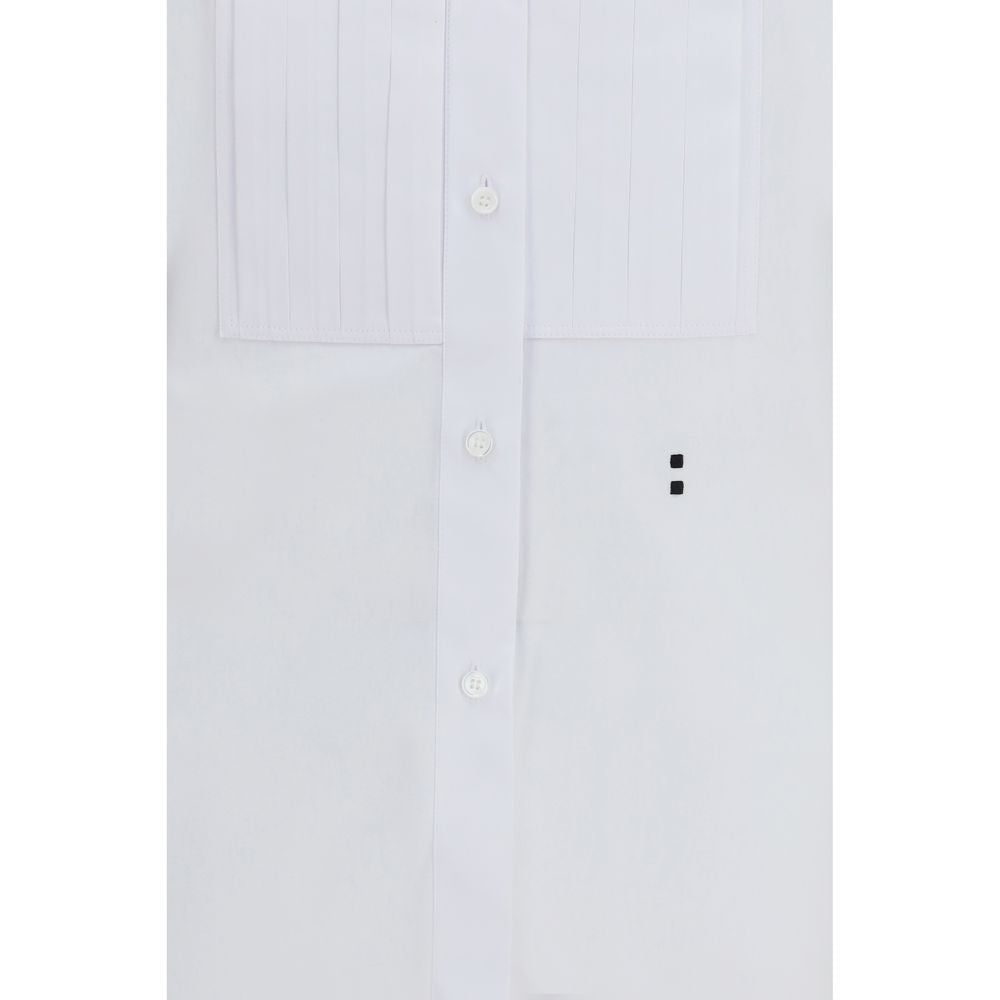 Fendi Women's Regular Fit Slim Mandarin Neck Cotton Dress Shirt - White