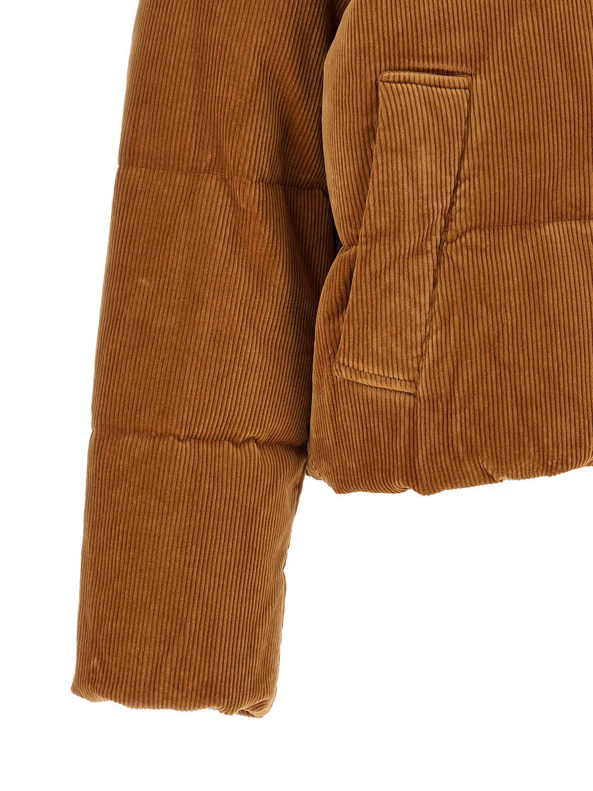 Polo Ralph Lauren 9 To 5 Pony Women's Down Mock Neck Stretch Cotton Corduroy Puffer Jacket - Brown Hazelnut Silver