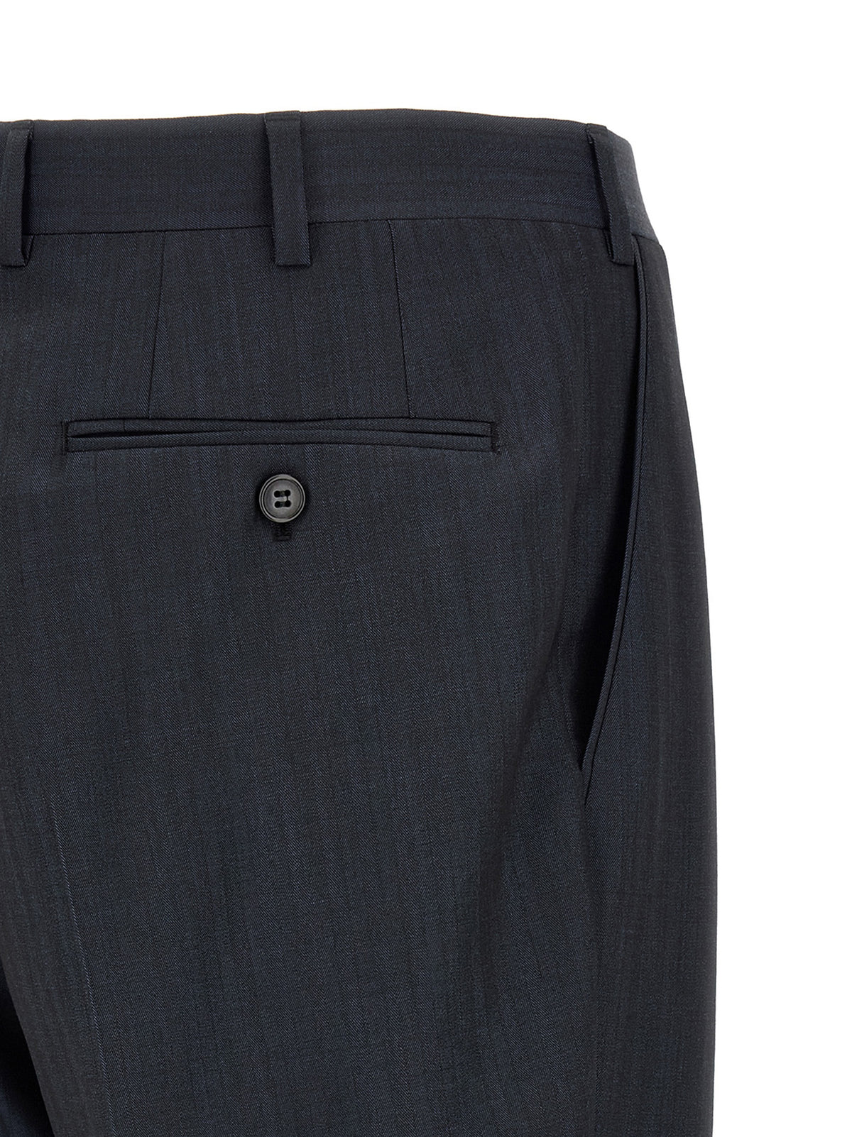 Pant Suit by Brioni for men in wool navy presents a sharp silhouette, artfully finished with a sharp and a sophisticated straight for a truly sharp look.
