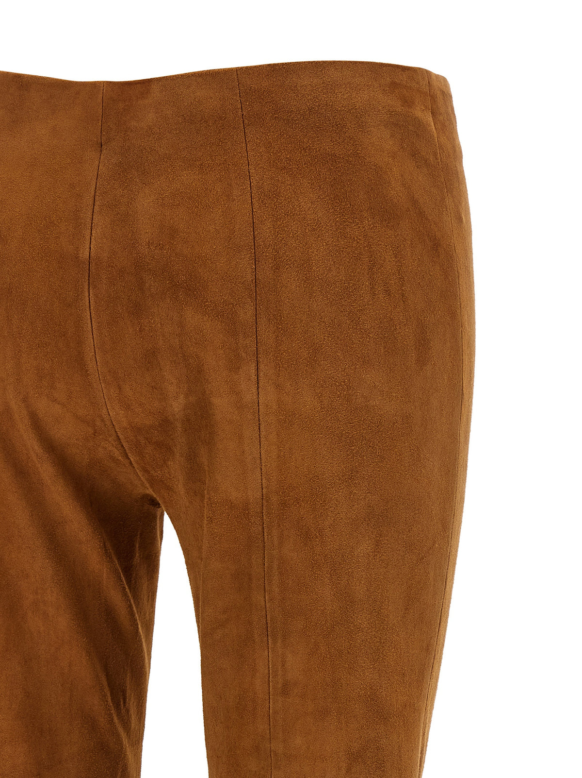 Trousers by STOULS for women in suede lambskin leather brown & natural features a artisanal silhouette, showcasing a sophisticated flared with a long and high rise for a artisanal finish.