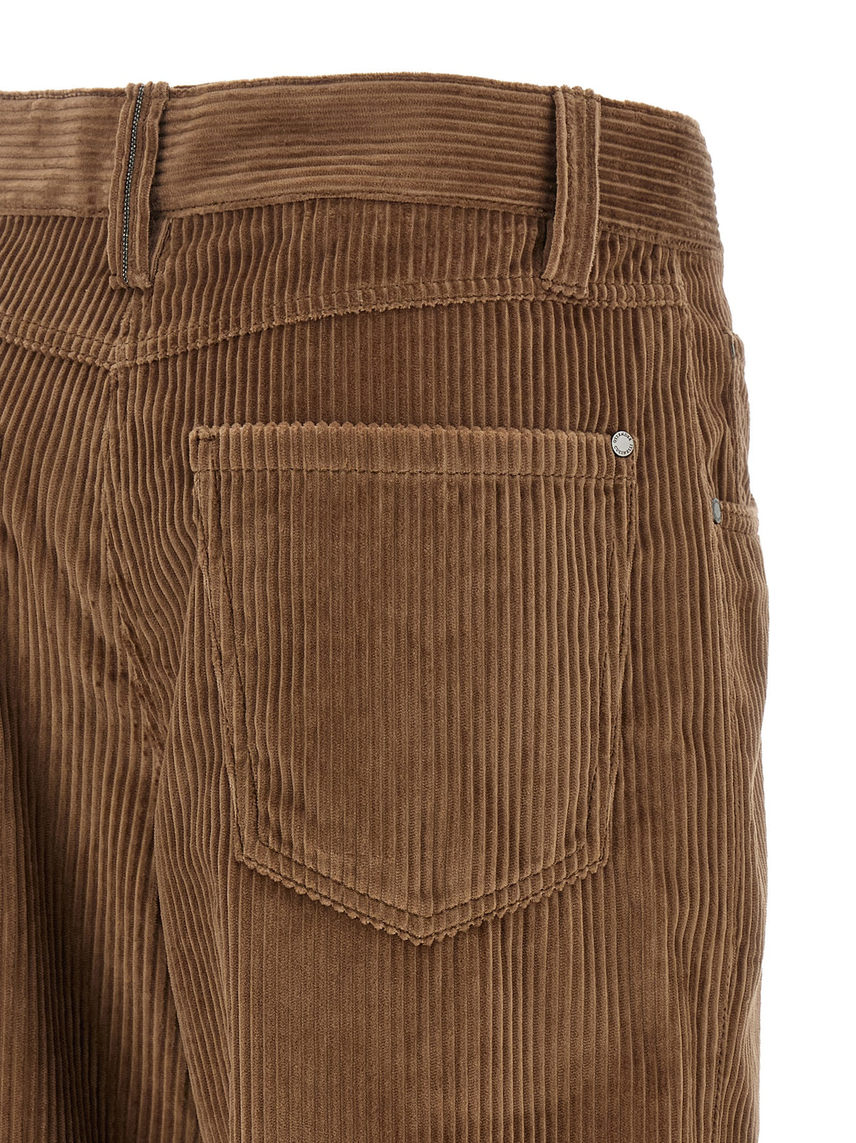 Brunello Cucinelli Monile Women's Straight Relaxed Fit Wide Denim Cotton Corduroy Trousers - Brown